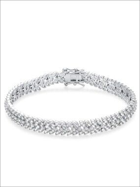 14K White Gold Fishbone Chain Bracelet Cubic Zirconia